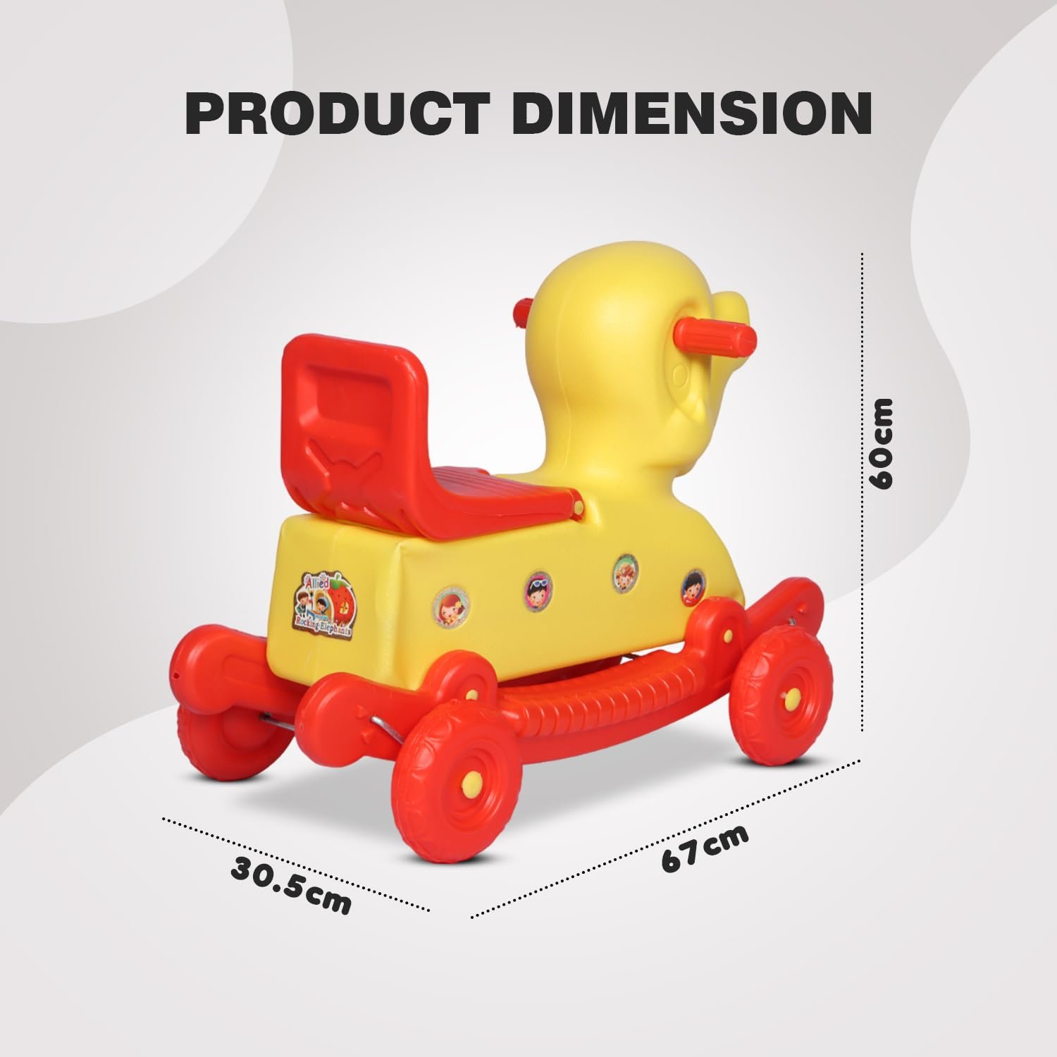 Elephant Rider for Kids 1-3 Years Old 2-in-1 Rocker/Ride-Ons & Wagons Non Battery Operated Rideon (Red & Yellow) - Image 2