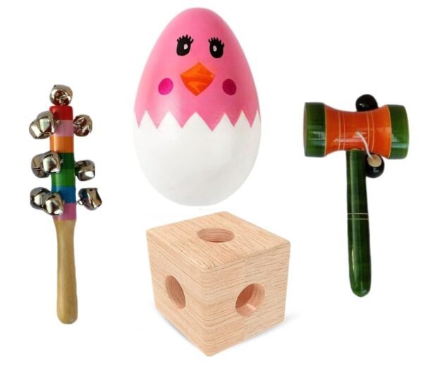 Non Toxic Wooden Rattles for Baby/Infants (0+ Years) - Set of 4 pcs - Multicolor - Discover Sounds, Develops Sensory Skills