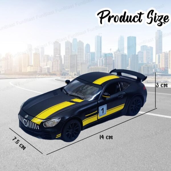 FunBlast Metal Car For Kids - 1:32 Scaled Model Diecast Toy Car, Pullback Toy Car, Friction Power Metal Car Toy With Light And Sound Effects, Model Alloy Vehicles For Children, Black - Image 3