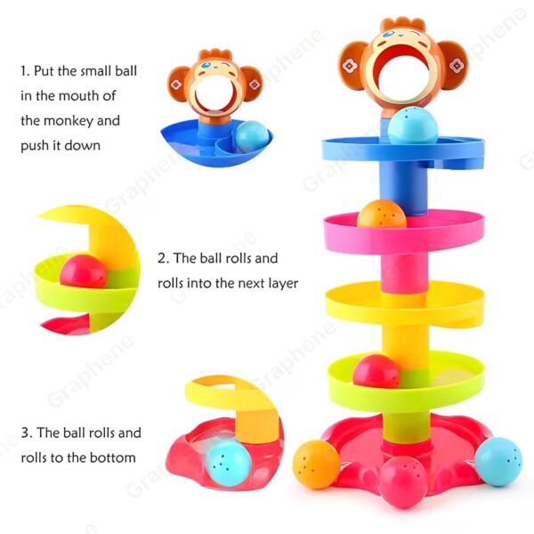 GRAPHENE Monkey Ball Drop and Roll Swirling 5 Layer Tower Toy for Kids,Toddler 3 Puzzle Rattle Balls with Non Toxic Material Stacking Educational Toy Best Birthday Gift Multicolor(Pack of 1) - Image 6