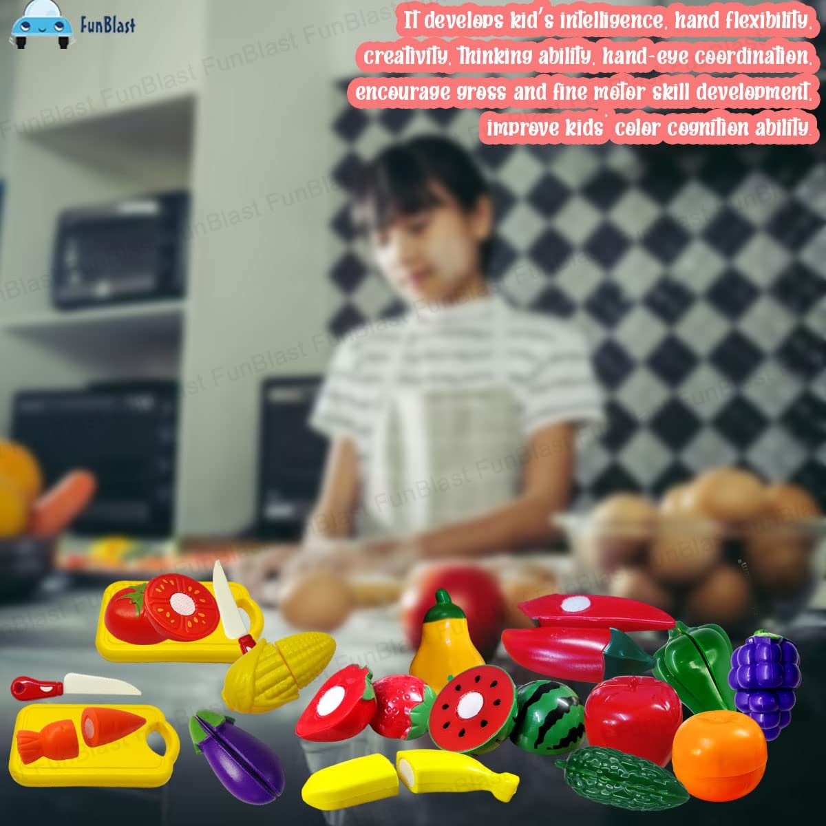 FunBlast Fruits and Vegetables Play Set Toys - Realistic Sliceable Cutting Fruits and Vegetable Pretend Play Kitchen Toys for Kids, Play Food Toys, Fruit Vegetable Toys with Chopping Board & Knife - Image 6