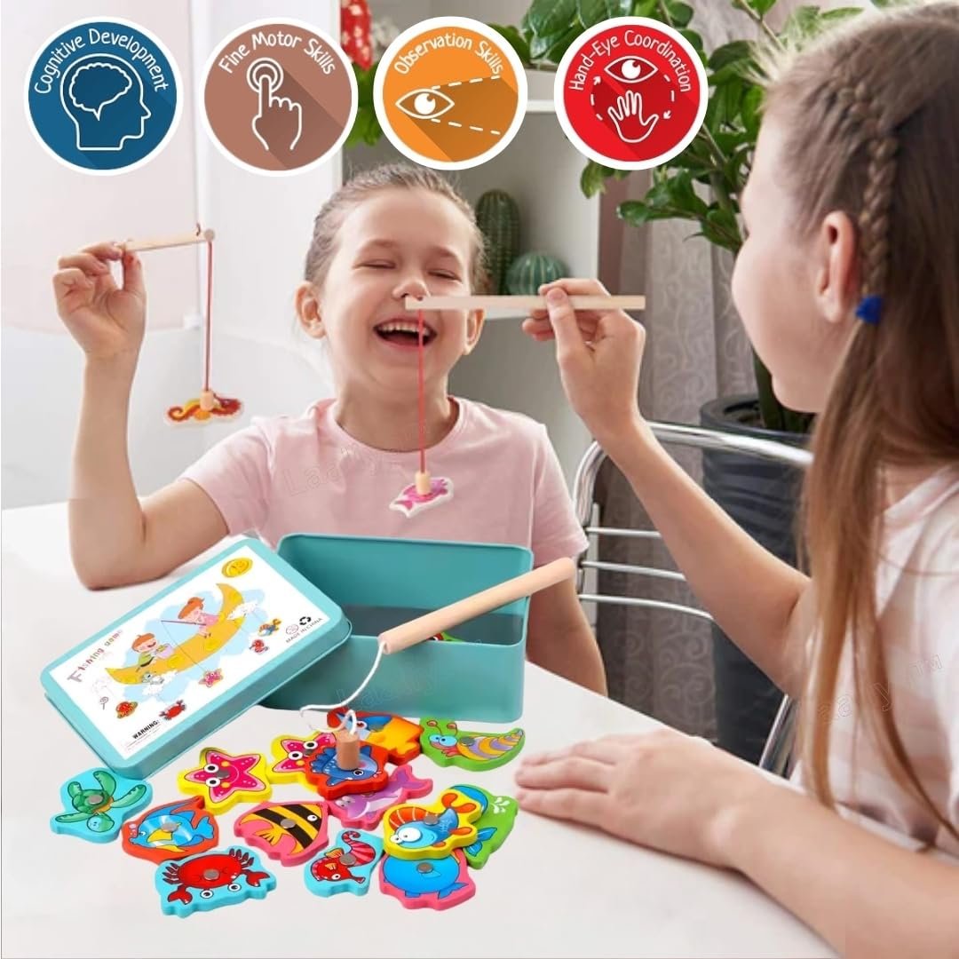 Fishing Toy for Kids 3-5 Years Fishing Game for Kids 3-5 Years Fish catching Game for Kids Fish Games for Kids 3 - 5 Fish Catching Toy Fishes Hunting Activity Rod 15 Wooden Magnetic Kids 2+ - Image 2