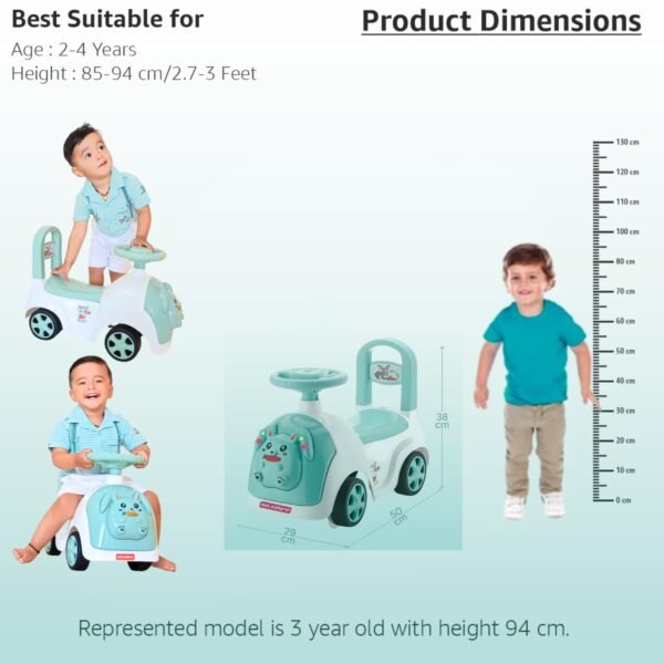 MiniExplorer Rabbit Ride On & Toy Car for Kids with Music & Horn Steering, Push Car for Baby with Backrest, Safety Guard, Under Seat Storage & Big Wheels | Ride On for Kids 1 to 3 Years - Green - Image 5