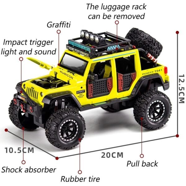 Jeep Wrangler Rubicon Alloy Pickup 1:24 Scale Model Car Exclusive Alloy Metal Car Die-cast Car Scale Model Pullback Toy car with Sound & Light Music Best Gifts Toys Kids?Colors as Per Stock?