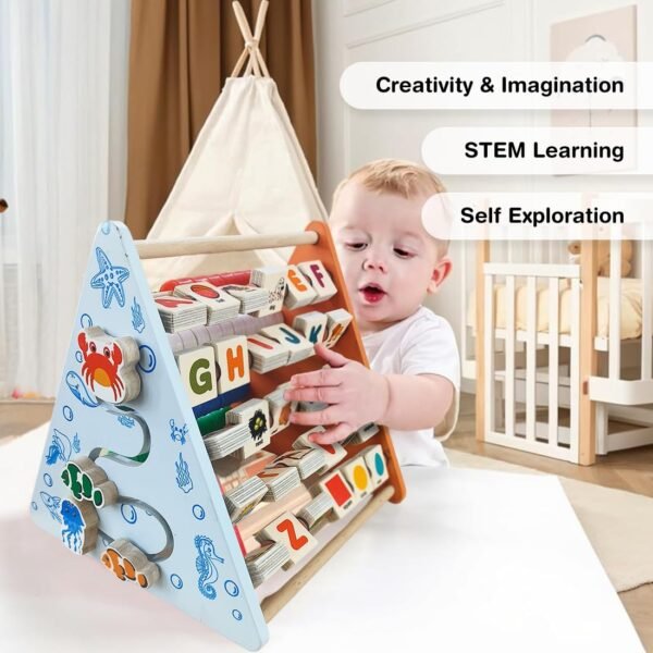 Wembley 5 in 1 Wooden Montessori Learning Educational Activity Toys for 1+ Year Old Baby Boy Girl | Learn Alphabet, Abacus, Writing Drawing, Clock, Motor Skills Kids Gift for Toddlers 2-3 Years - Image 2