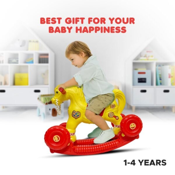 Baby Horse Rider for Kids 1-3 Years Birthday Horse Rider Horse 2-in-1 Rocker/Ride-On Toy for Kids Chetak Ride on & Wagons - Red Yellow - Image 5