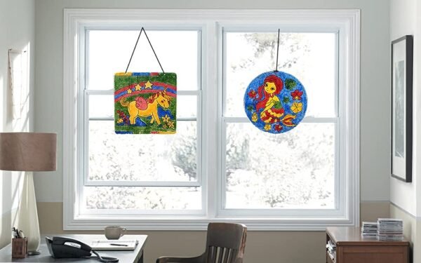 2 Pc Tainted Glass Sand Art Window Sun Catcher- Mermaid and Unicorn | Sand Art and Craft Kit | Art Activity | Gift for Girls | Kids Craft Activity Kit for 5-8 Year Old - Image 6