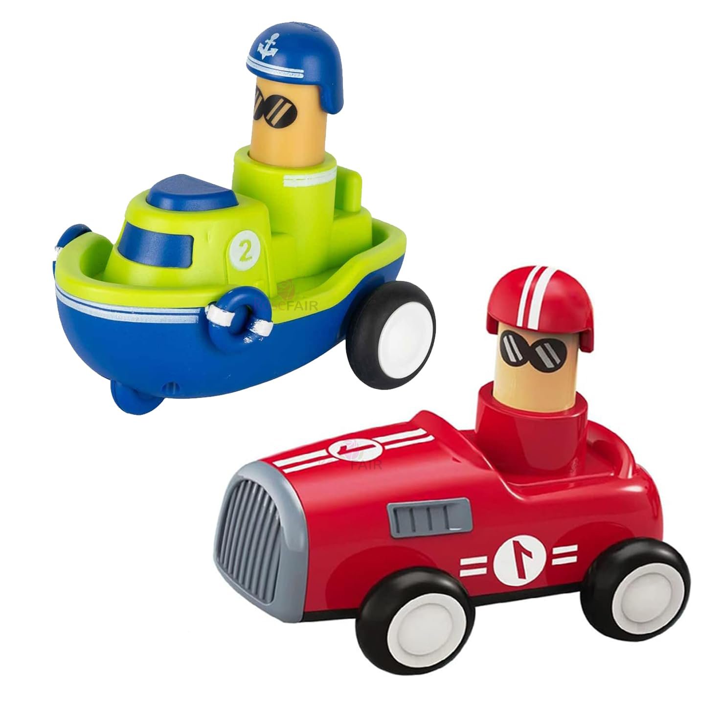 Friction Powered Vehicles Cars Toy Push and Go Back for Toddlers Baby Boys Girls 1-6 Years Old Gift Car, Boat- Pack of 2 (CB-02)
