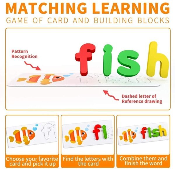 Spelling Games Word Matching Letter Puzzles Toddler Toys Montessori ABC Alphabet Learning Educational Puzzle Gift for Preschool Boys Girls Kids Age 3-5 Years Old (Multicolor) - Image 4