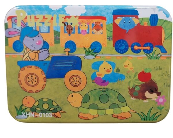 Tiny Toys 4 in 1 Wooden Zigsaw Puzzles in Keep Safe Iron Box Boys Girls 2-8Yrs (Farm Days),kids