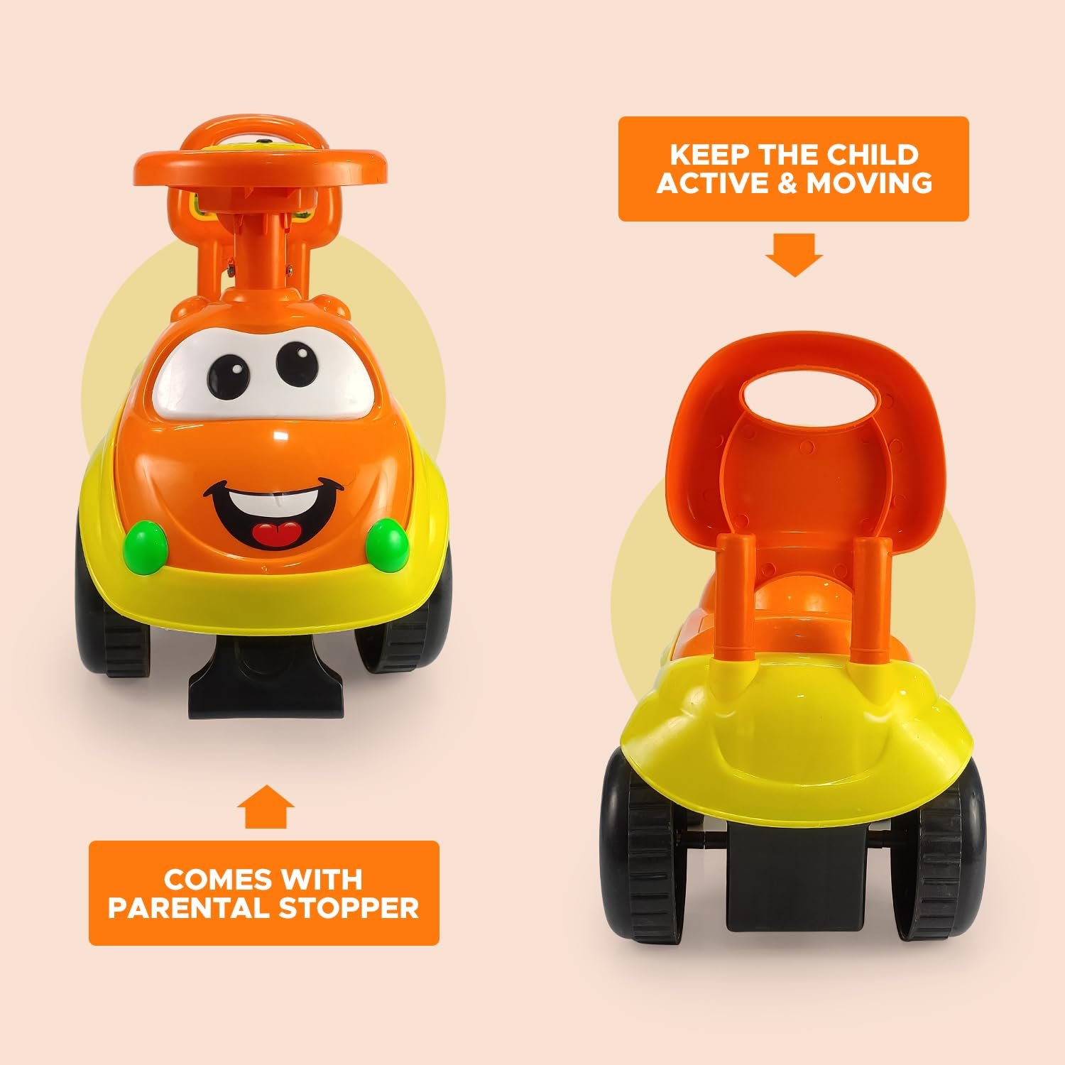 NHR Magic Rider Push Car Ride-On for Kids with Fun, Safe, and Entertaining Ride Music 1-3 Year (Orange) - Image 6