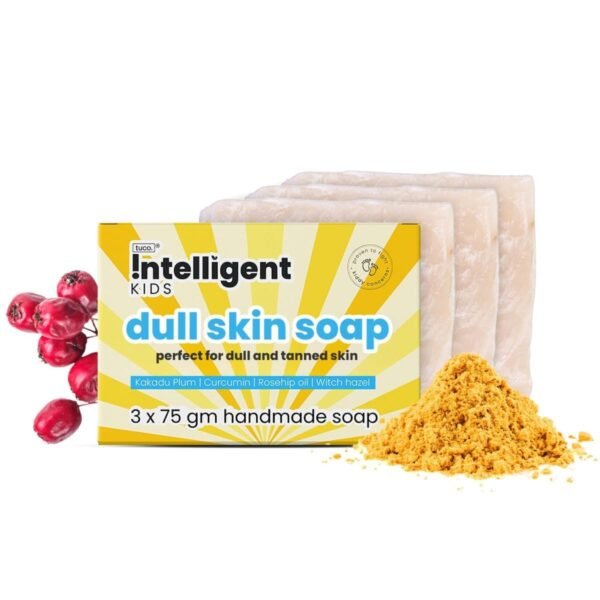 Tuco® Kids Bye, Dull Skin Soap Pack of 3X75gm with Turmeric, Shea Butter & Coconut Oil | Perfect for Dull & Sensitive Skin | Paraben & Sulphate Free | Ages 2-5, 5-10, 10-15 | 3x 75gm