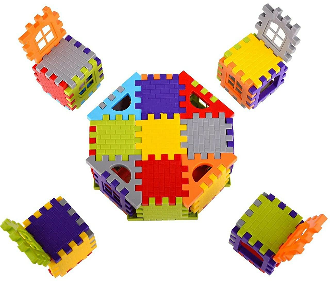 GREEN WAY Building Blocks for Kids – 50 Pcs, House Building Blocks with Windows, Block Game for 2,3,4,5 Years Kids -Multicolor - Image 5