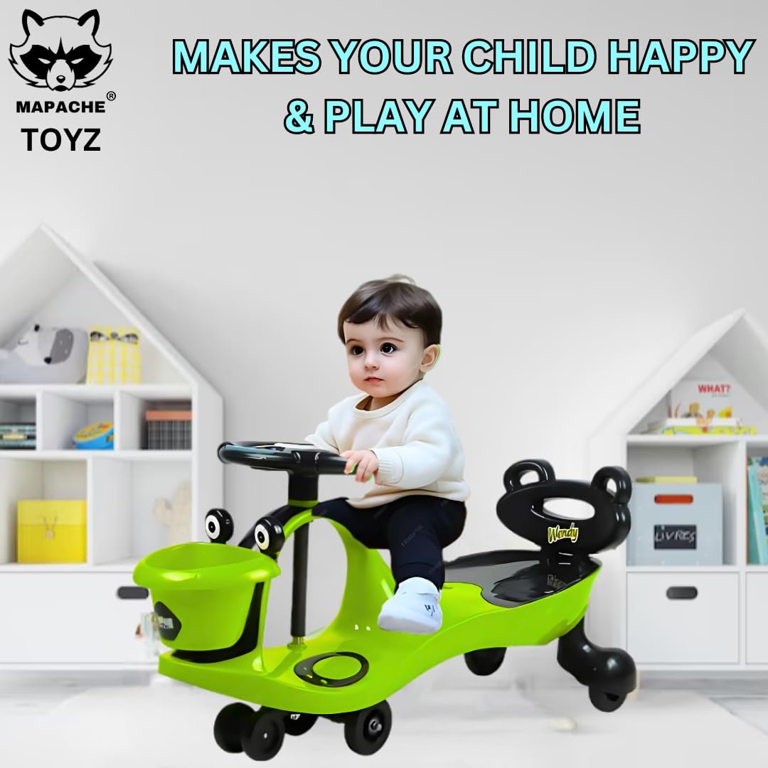 Mapache Wendy Rider Magic Car for Kids with Bucket, Light & Music & Comfortable Seats, Weight Cap- 100 Kg | Ride-on Baby Car, Swing Car, Magic Toy Car, Kids Push Car, Magic Rideon, Color (Green) - Image 6