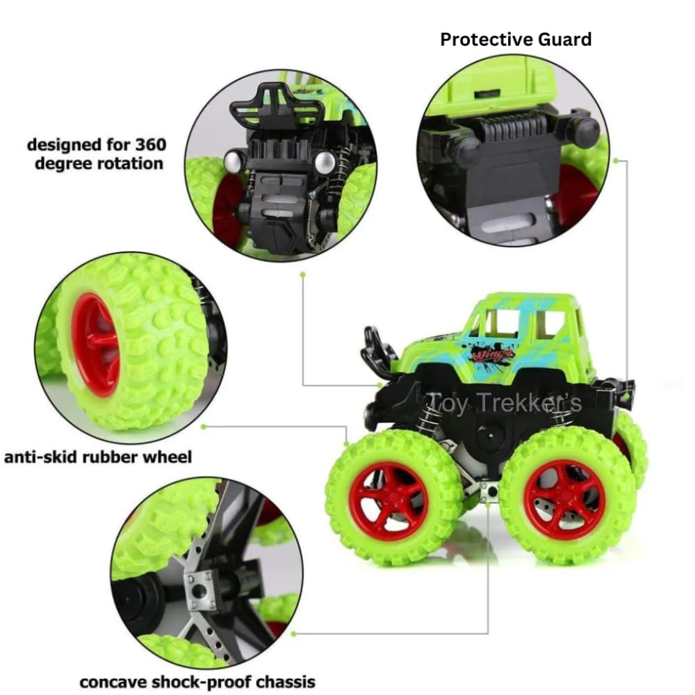 Monster Truck for Boys 2-7 Years Old, 360 Degree Stunt Push Go Truck, Friction Powered 4WD Car Toys, Durable High Density Alloy, Non- Slip Tyres for Toddlers Kids Gift (Pack of 2) - Image 2