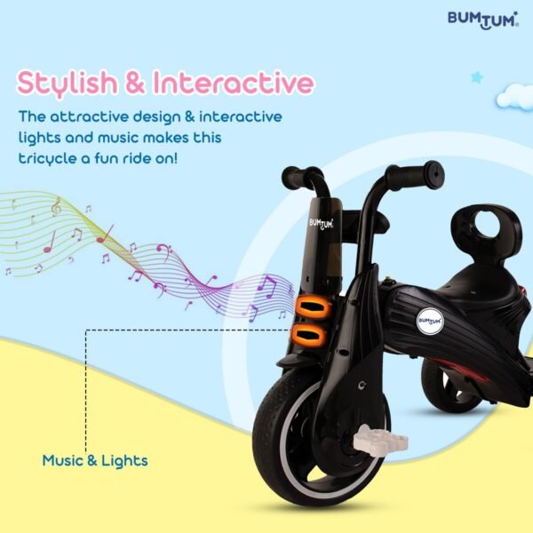 BUMTUM Baby Edge Tricycle with Handle | Baby Tricycle for Kids | Baby Tricycle for 2 Years to 5 Years Kids & Toddlers | Pedal Tricycle & 3 Wheel - Black - Image 4