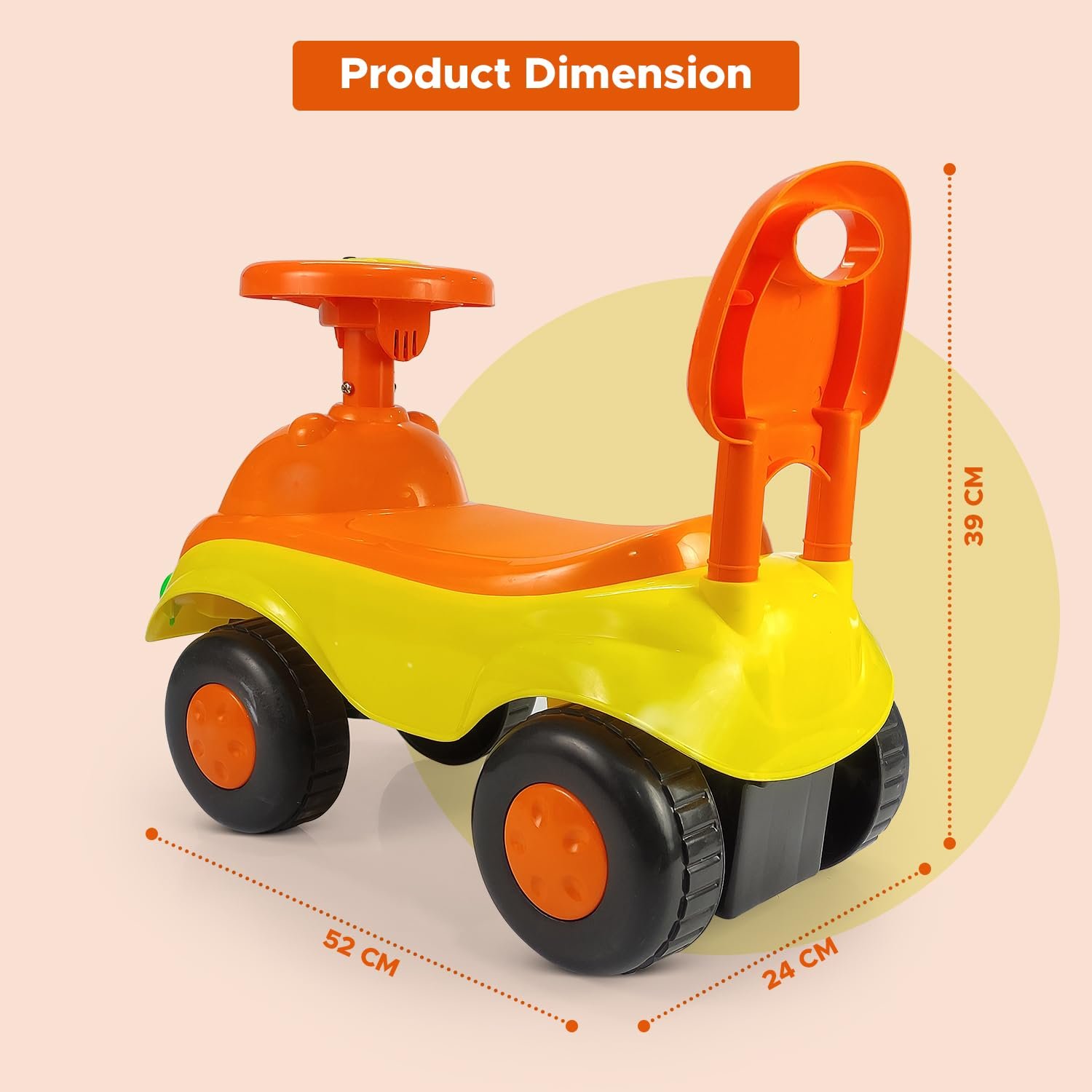 NHR Magic Rider Push Car Ride-On for Kids with Fun, Safe, and Entertaining Ride Music 1-3 Year (Orange) - Image 2