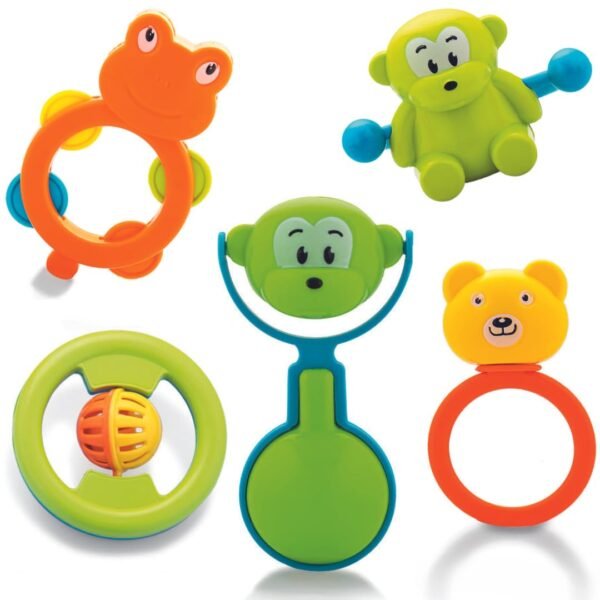 Storio ABS Baby Toys Rattles and Teethers Set for New Born Babies Toddler Infants & Children 5 Pcs-Non Toxic,Multicolor