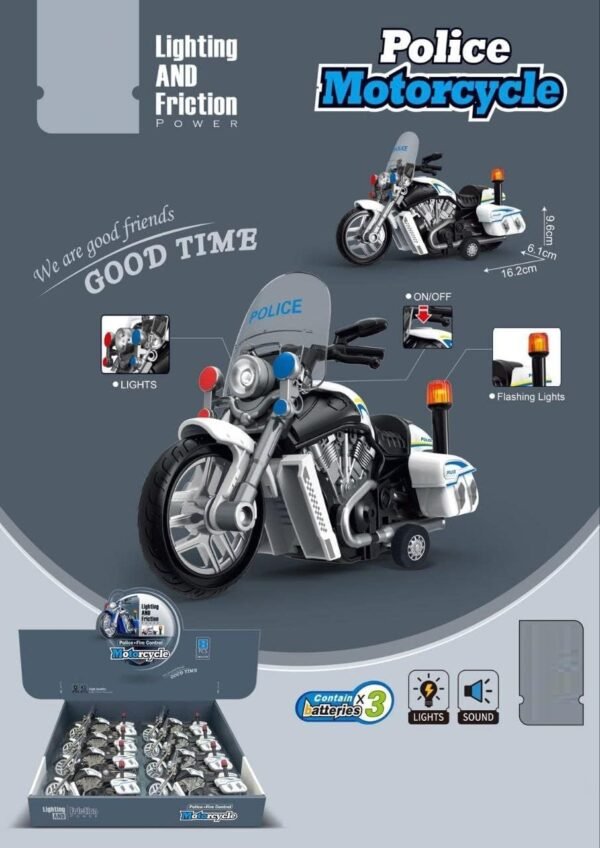 WORSHIPER Police Motorcycle Toy - Pull Back Motorcycle Toys, Tiny Gift with Music Lighting, Latte Motorcycles Toy for Kids Boys Age 3-8 Year Old (White)