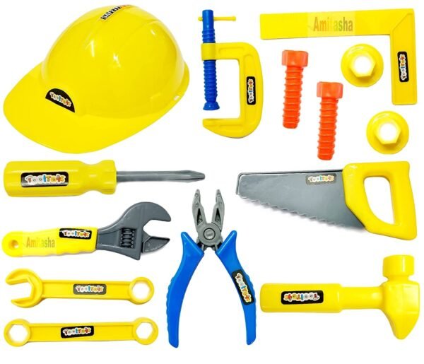 Amitasha Mechanics Helmet Tools Kit Toys for Kids Pretend Play Construction Toy for Boys Girls 3 4 5 6 Years Old Automobile Toolkit for Kids - (Pack of 14 Tools)