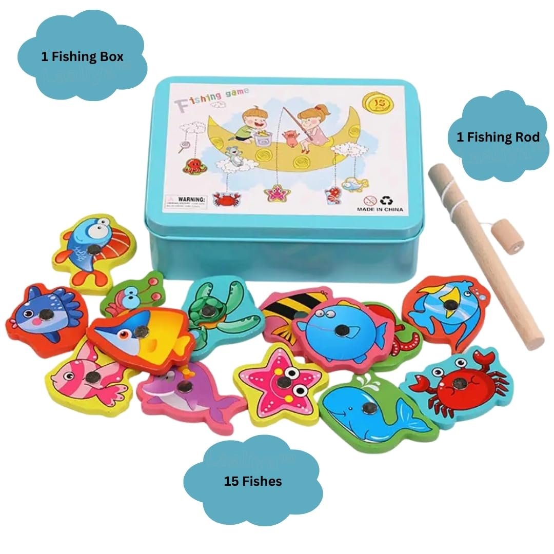 Fishing Toy for Kids 3-5 Years Fishing Game for Kids 3-5 Years Fish catching Game for Kids Fish Games for Kids 3 - 5 Fish Catching Toy Fishes Hunting Activity Rod 15 Wooden Magnetic Kids 2+ - Image 4
