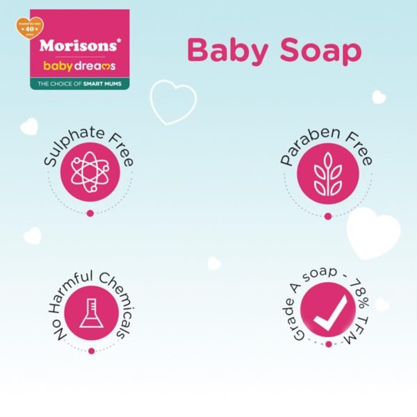 Morisons Baby Dreams Moisturising Baby Bathing Soap with Almond oil & Glycerine,75 gm (Pack of 4) - Image 2