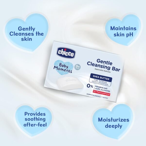Chicco Baby Moments Gentle Cleansing Bar with Goodness of Shea Butter, 100g| For Intense Moisturization| Parabens & Phenoxyethanol Free|Dermatologically Tested | Soap for Babies & Kid\'s Sensitive Skin - Image 3