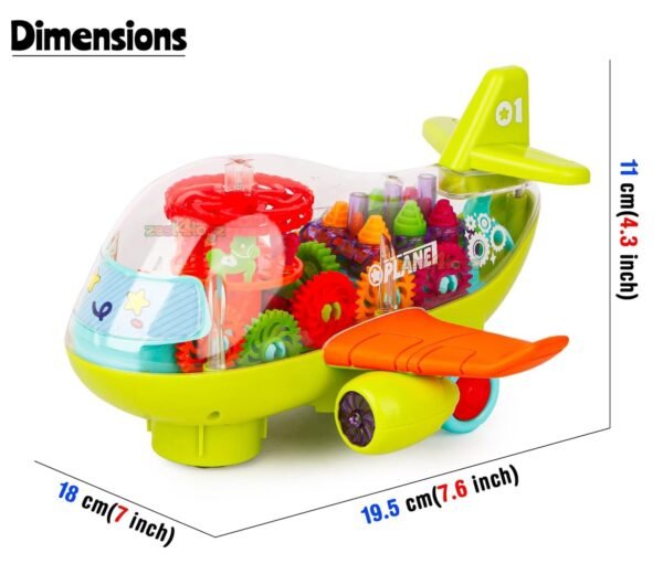 Zest 4 Toyz Gear Toys Kids Transparent Airplane Musical Sound Toy with Lights Bump and Go Toys for Boys Girls (Pack of 1) - Image 2
