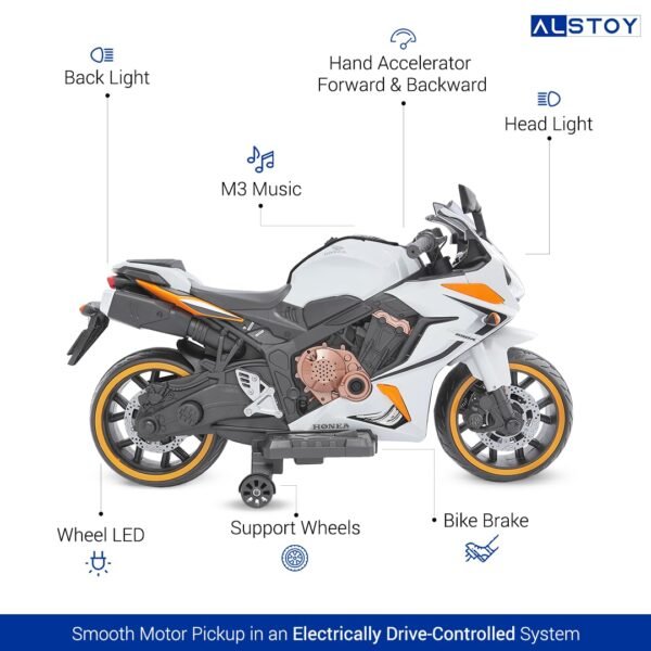 Kids Hyper-X Toy Bike with Rechargeable 12v Battery Operated Electric Ride-on Bike for Kids | BIS/ISI aproved Safe | 6 Months All Electric Warranty | 5 to 12 Years | Large | Ornage+White - Image 3