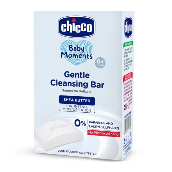 Chicco Baby Moments Gentle Cleansing Bar with Goodness of Shea Butter, 100g| For Intense Moisturization| Parabens & Phenoxyethanol Free|Dermatologically Tested | Soap for Babies & Kid\'s Sensitive Skin