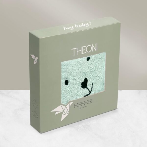 THEONI Hooded Bamboo Baby Towel – Soft, Absorbent Bath Wrap for Newborns, Infants & Toddlers | Skin-Friendly, Lightweight, 400 GSM, 85x85 cm (Mint Green) - Image 4