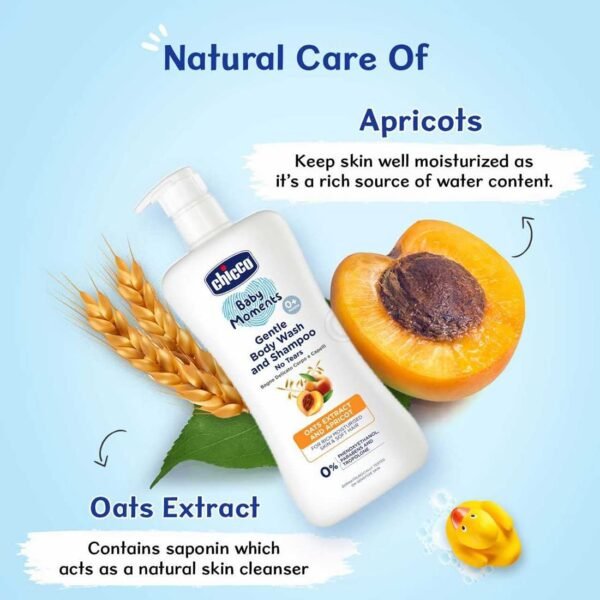 Chicco Baby Moments Gentle Bodywash & Shampoo with Oats Extracts & Apricot, 500ml |Head-to-Toe | No Tears Formula | Moisturized Skin & Hair | Dermatologically Tested | Parabens & Phenoxyethanol Free - Image 4