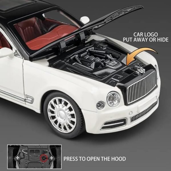 1:24 Bentlley Mulsanne White/Black Die-Cast Metal Pull Back Car with 6 Openable Doors with Sound and Light Toy Decoration car Best Gift Toys for Kids ?White/Black? - Image 5