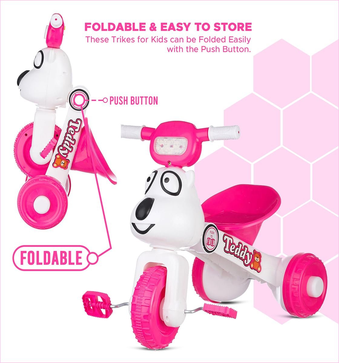 Dash Teddy Foldable Tricycle for Kids 1-3 Years, Baby Cycle With Light and Music (Capacity 20Kg | Pink) - Image 5
