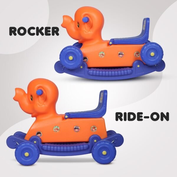 Elephant Rider for Kids 1-3 Years Old 2-in-1 Rocker/Ride-Ons & Wagons Non Battery Operated Rideon (Orange & Blue) - Image 3