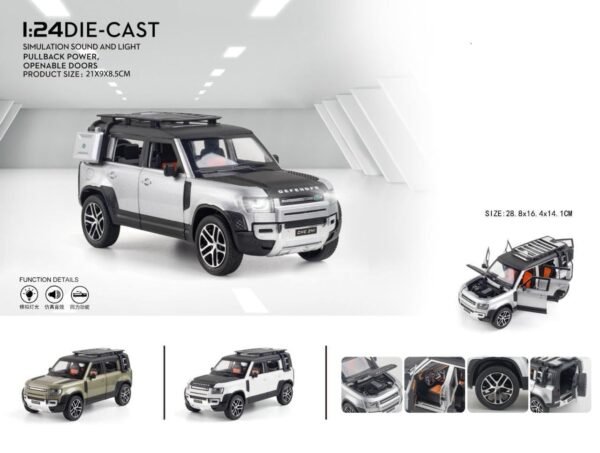 Model Car Zinc Alloy Pull Back Toy Diecast Toy Cars with Openable Doors, Sound and Light for Kids Boy Girl Gift (1:24 Land Rover Defender - White) - Image 5