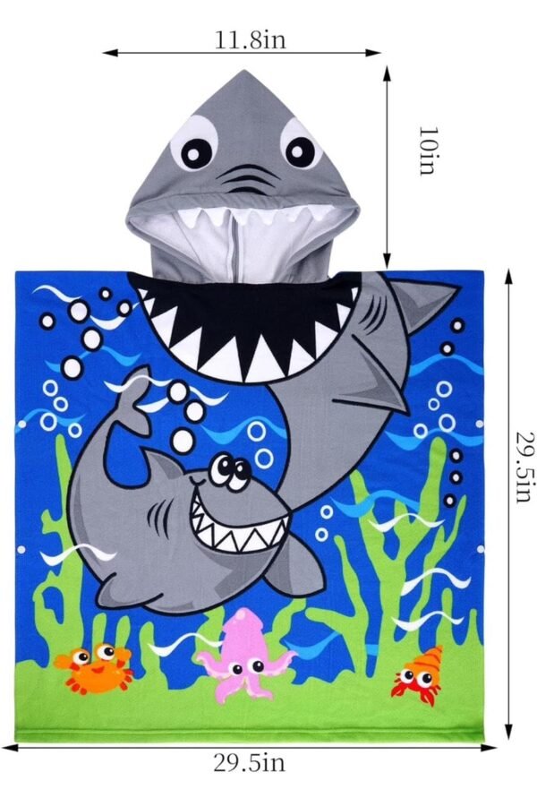 Butterthief Poncho Towel for Kids | Hooded Bath Towels | 60 x 120 cm Toddler Pool Towel for Boys & Girls, 1-7 Years (Blue Shark) - Image 2