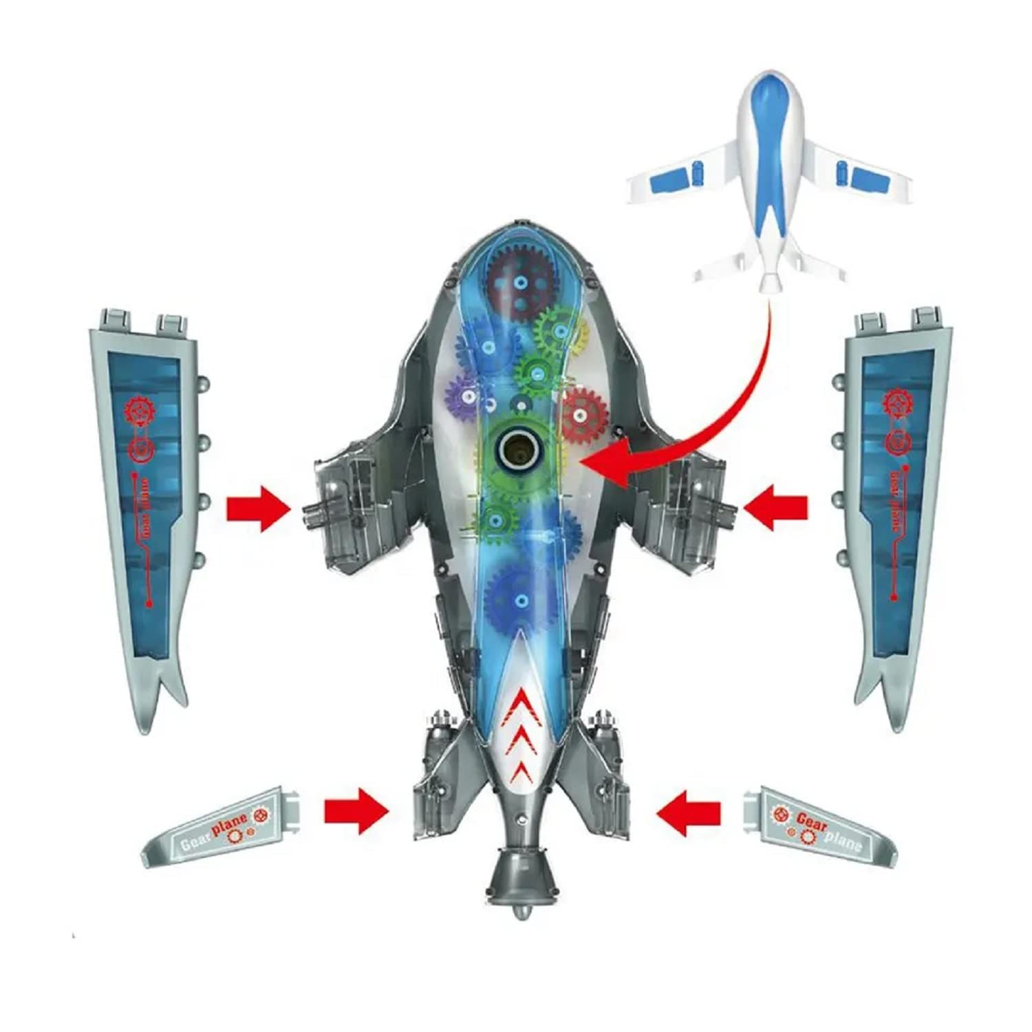 KTRS Enterprise Transparent Plane Bump and Go Plane Aeroplane Plane with 3D Lightning, Moving Gears and Music,Birthday Toy Gift for 1-6 Year Old Boy, Toy for Kids - Image 4