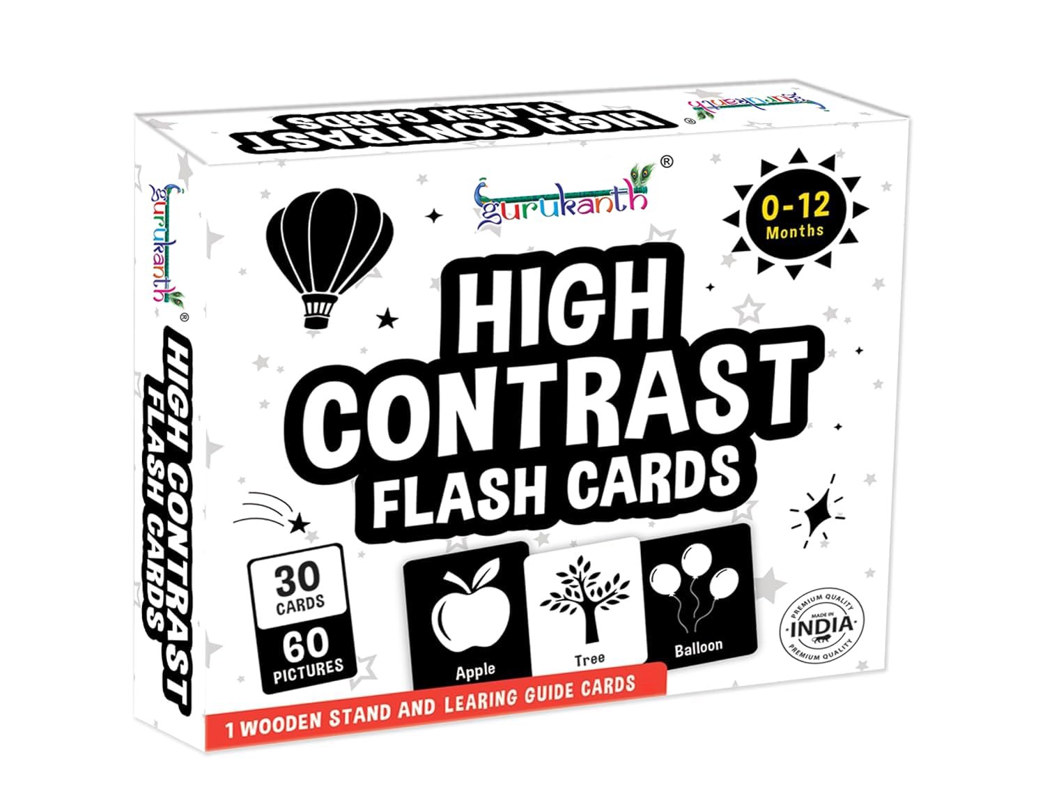 Premium Flash Cards for Kids Early Learning | Easy & Fun Way of Learning 1 Year to 6 Years Babies Smart Toys (High Contrast Cards with Stand)