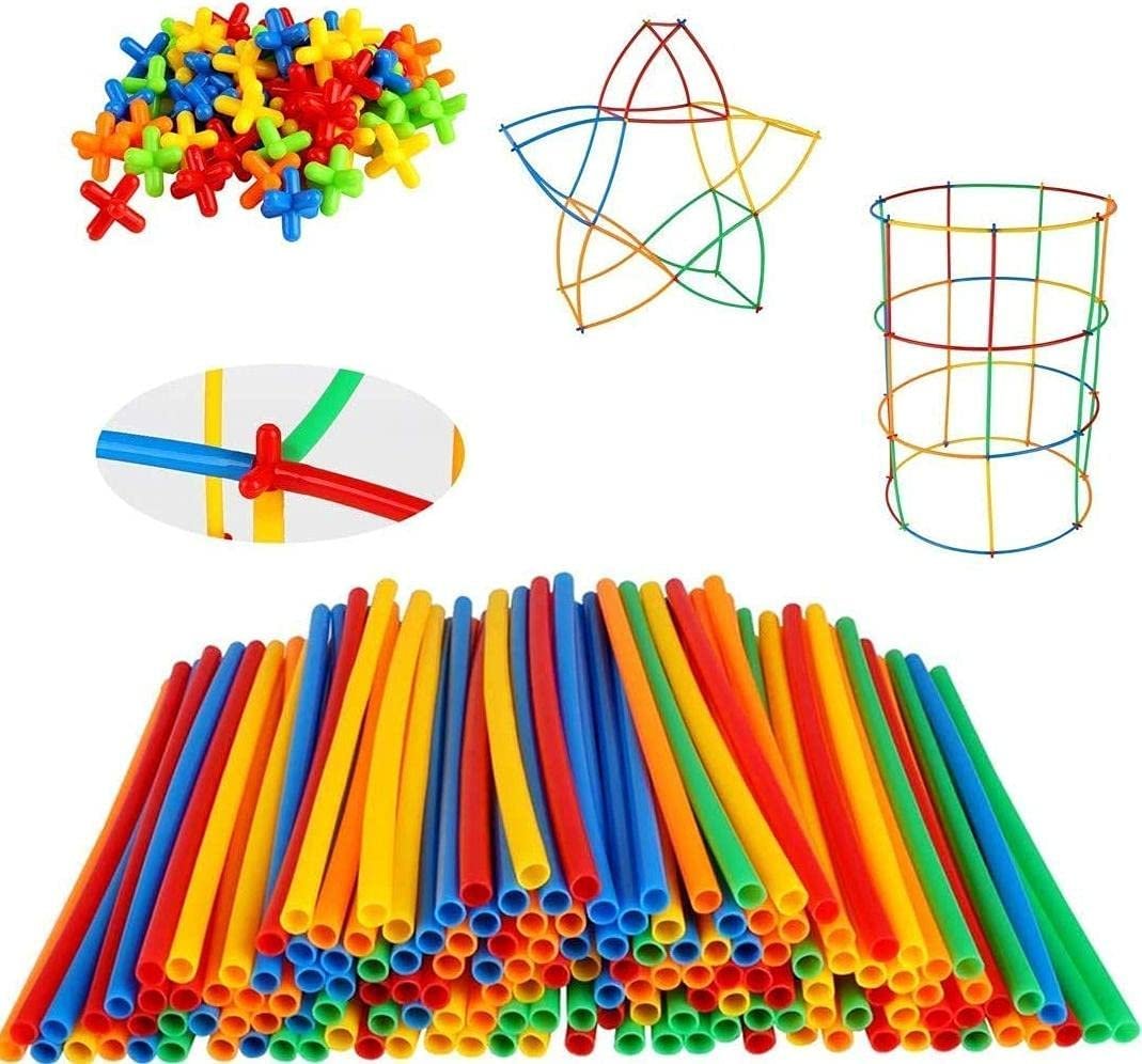 Colorful Pipe Straw Stick Building Block Game Toy Set for for 3-8 Years Old Kids Boys & Girls,Multi Color,200 Piece (Building Block)
