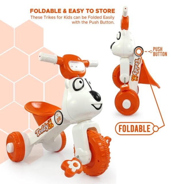 Dash Teddy Foldable Tricycle for Kids 1-3 Years, Baby Cycle With Light and Music (Capacity 20Kg | Orange) - Image 3