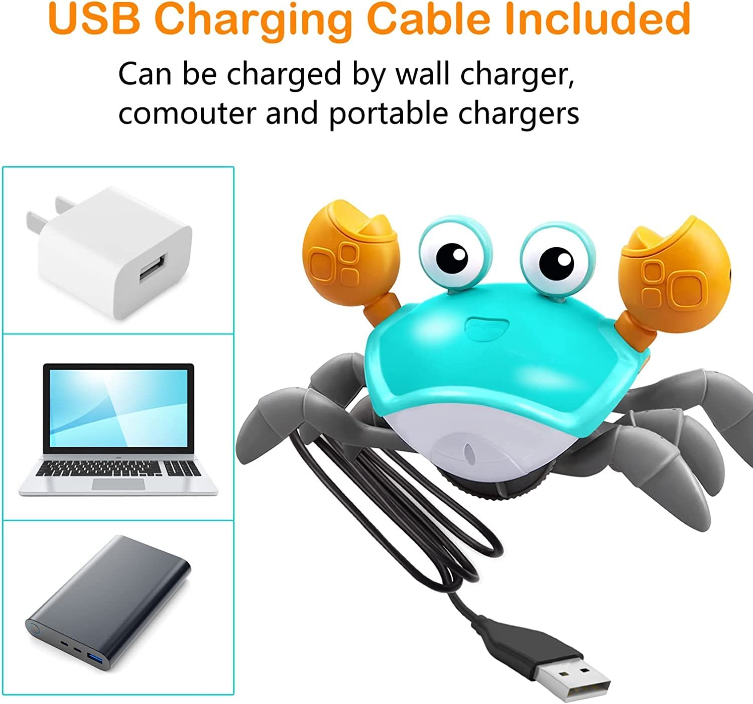 Kidology Crawling Crab Infant Tummy Time Toys For Kids | Kids Electronic Musical Light Up Toy With Automatically Avoid Obstacles Build In Rechargeable Battery, Blue - Image 3