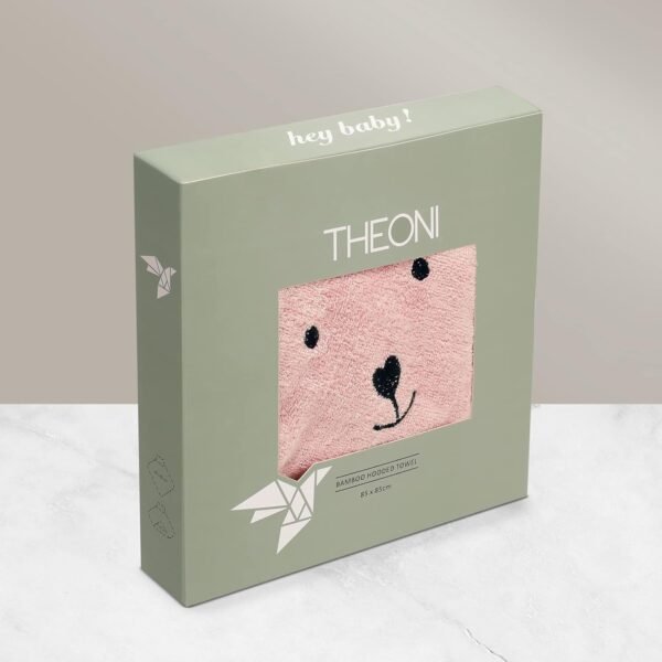 THEONI Hooded Bamboo Baby Towel – Ultra Soft, Absorbent Bath Towel for Newborns, Infants & Toddlers | Skin-Friendly, Breathable, 400 GSM, 85x85 cm (Peach) - Image 3