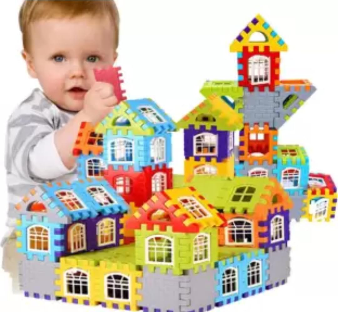 MBK 60+ PCS Medium-Sized Happy Home Building Blocks Set - Fun Multicolour Toys for Kids 2-5 Years Old