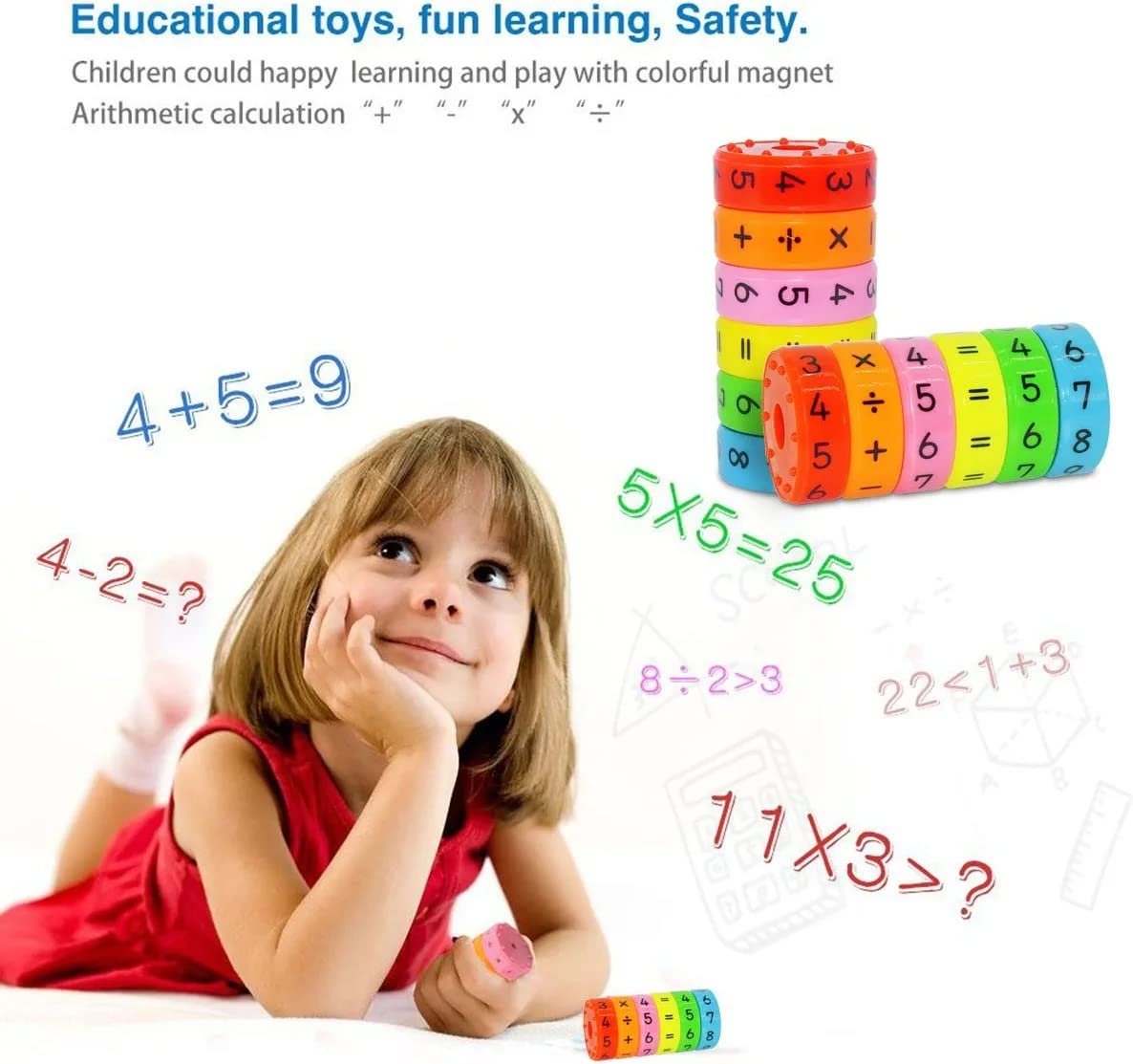 Kids Magnetic Maths Skill Learning Toy Numbers & Symbols Toy In Cylinder Shape,Kids Magnetic Building Blocks Brain Toys,Brain Intelligence Developing Kids Toy For 2-6 Years Old Kids-Multicolor - Image 5