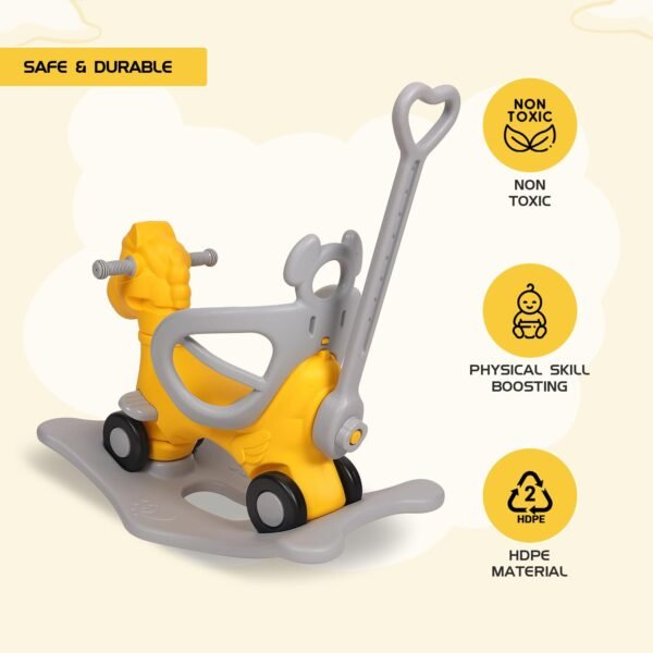 Amazon Brand - Jam & Honey 3-in-1 Ride-on Car and Rocker for Kids | Parental Handle | for 2-5 yrs | Non-Toxic HDPE Material | Sturdy and Durable | Safety Belt | BIS Approved (Yellow & Grey) - Image 6