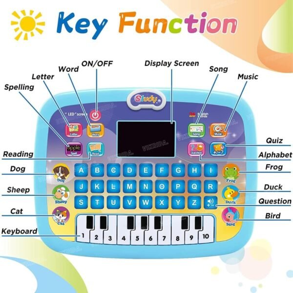 VikriDA Educational Learning Kids Laptop Tablet Computer Plus Piano with led Screen Music Fun Toy Activities for Kids Toddlers to Learn Alphabet ABC/Numbers/Words (Age 1-6 Year Old) - Image 3