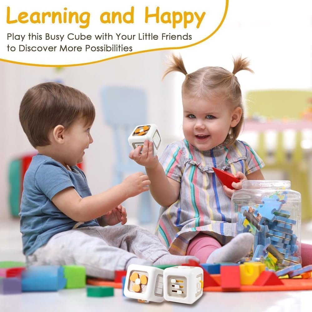 Montessori Toys 6 in 1 Preschool Board Sensory Busy Activity Cube Toys for Toddlers, Early Learning Fine Motor Skills Development Educational Travel Birthday Gifts Toy (Fan) (1pcs/Multicolour) - Image 2