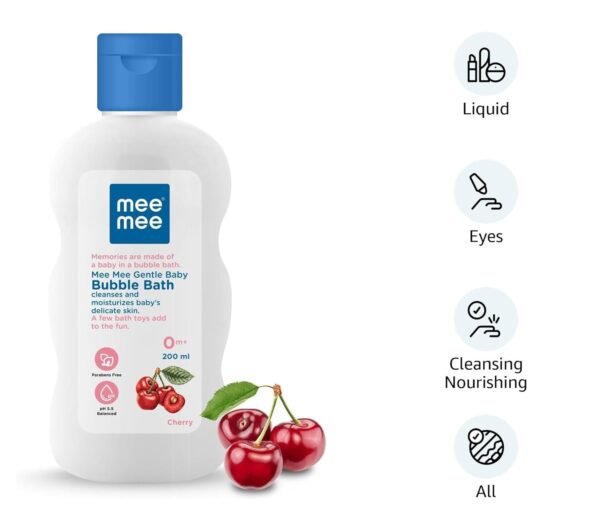 Mee Mee Foamy Baby Mild Bubble Bath 200ml (Pk 1) With Cherry & Fruit Extracts | Tear-Free Moisturizes and Soothes Skin |Infant Friendly Natural Head to Toe Baby Wash Dermatologically Tested - Image 2