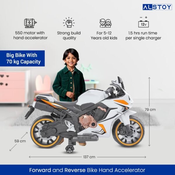 Kids Hyper-X Toy Bike with Rechargeable 12v Battery Operated Electric Ride-on Bike for Kids | BIS/ISI aproved Safe | 6 Months All Electric Warranty | 5 to 12 Years | Large | Ornage+White - Image 2